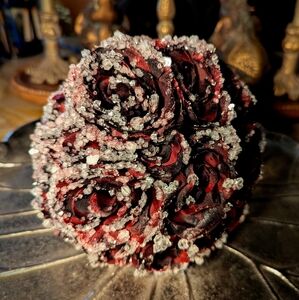 Elegant Crystallized Black And Red Faux Rose Bouquet